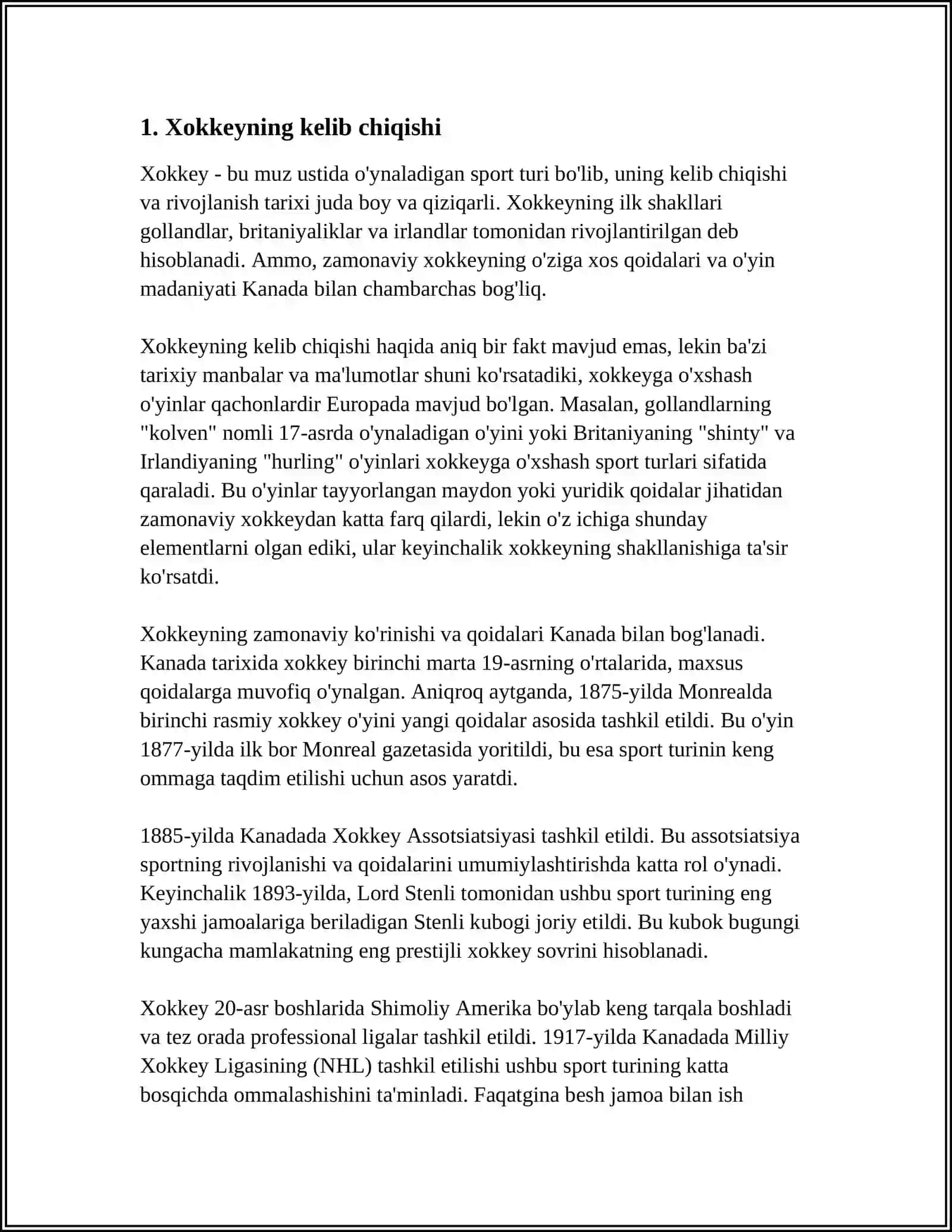 MUSTAQIL ISH Mavzu: XOKKEY VA UNING TURLARI 3