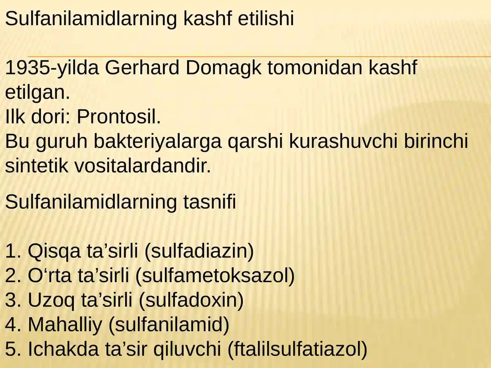 AntibiotiklarII-qism.Sulfanilamidpreparatlari.Turlikimyoviytuzilishgaegasintetikantibakterialvositalar 3