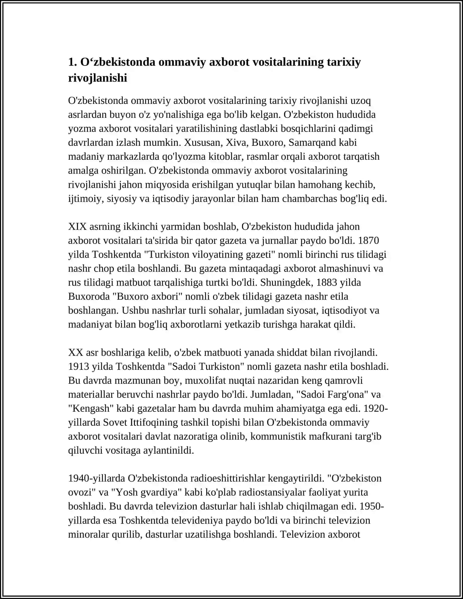 O’ZBEKISTON RESPUBLIKASIDA OMMAVIY AXBOROT VOSITALARINING FAOLIYATI 3