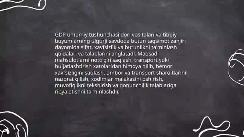 Dori vositalari va tibbiy buyumlarning ulgurji savdo foaliyati. GDP qoidalari 3