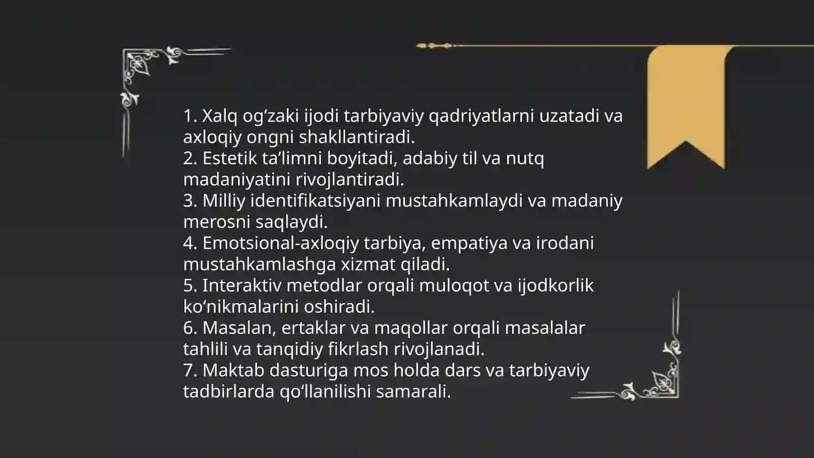 Tarbiya fanini oʻqitishda xalq ogʼzaki ijodi namunalaridan foydalanish 3