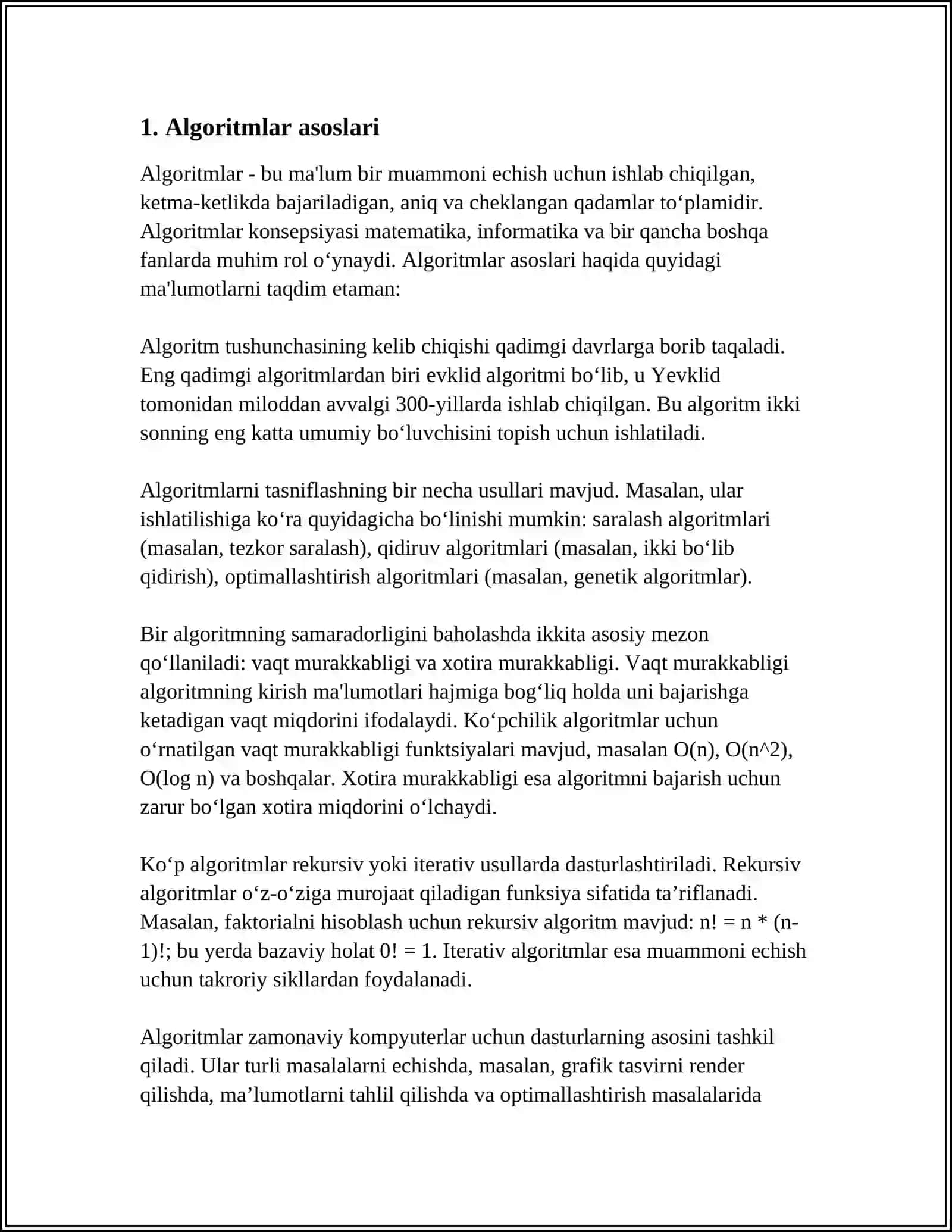 MASALALARNING ALGORITMINI TUZISH VA SHU ALGORITM ASOSIDA C++ DASTURLASH TILIDA DASTUR TUZISH 3