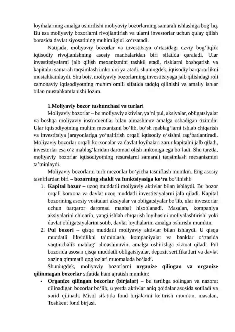 Moliyaviy Bozorlarning Investitsiyaga Jalb Qilishdagi Roli 3