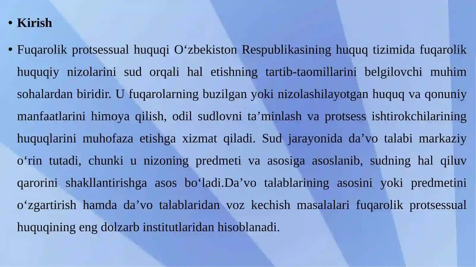 Da’vo talablarining asosini yoki predmetini o‘zgartirish, da’vo talablaridan voz kechish 3