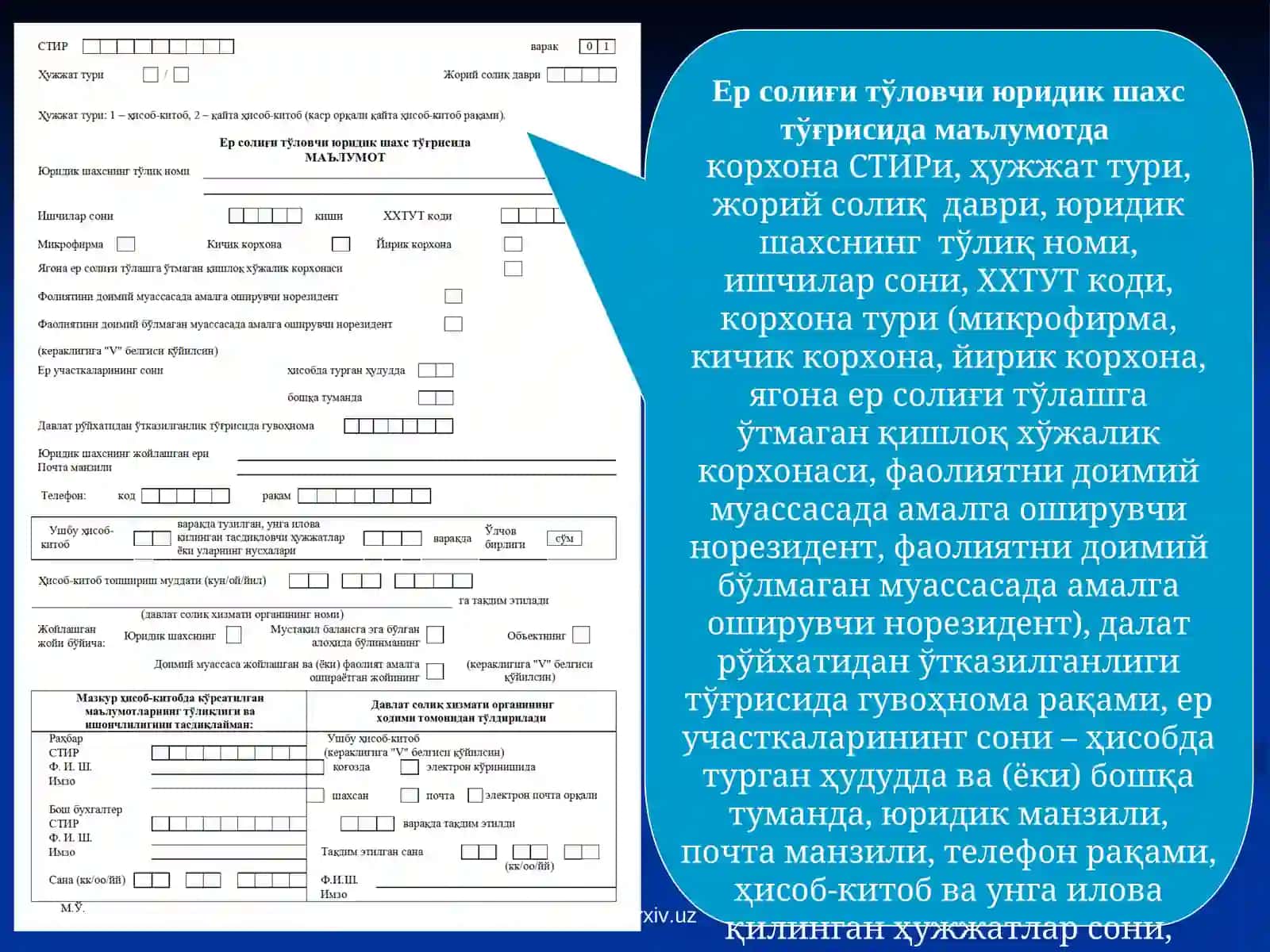 ЮРИДИК ШАХСЛАРДАН ОЛИНАДИГАН ЕР СОЛИҒИ БЎЙИЧА СОЛИҚ ҲИСОБОТИ 3