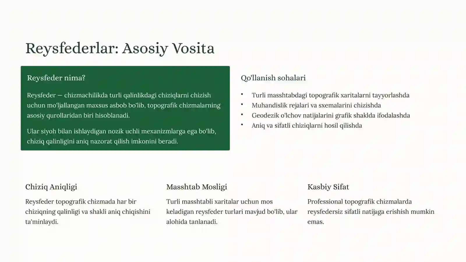 Reysfederlar: Muhandislik Geodeziyasi va Topografik Chizmachilikda Ishlash Qoidalari 3