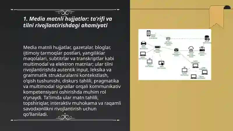 Media matnli hujjatlar, elektron jadvallar, ma’lumotlar bazalari, multimediali taqdimot dasturlari 3