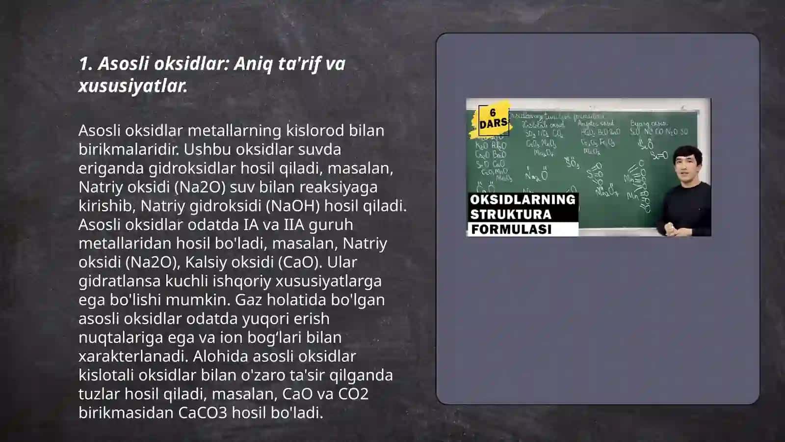 Oksidlar nomlanishi. Oksidlarning guruhlari: asosli, kislotali, amfoter, befarq oksidlar 3