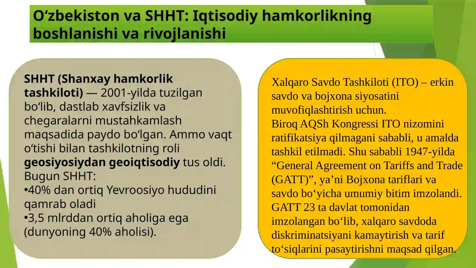 SHHT doirasidagi iqtisodiy hamkorlik: O‘zbekistonning ishtiroki 3