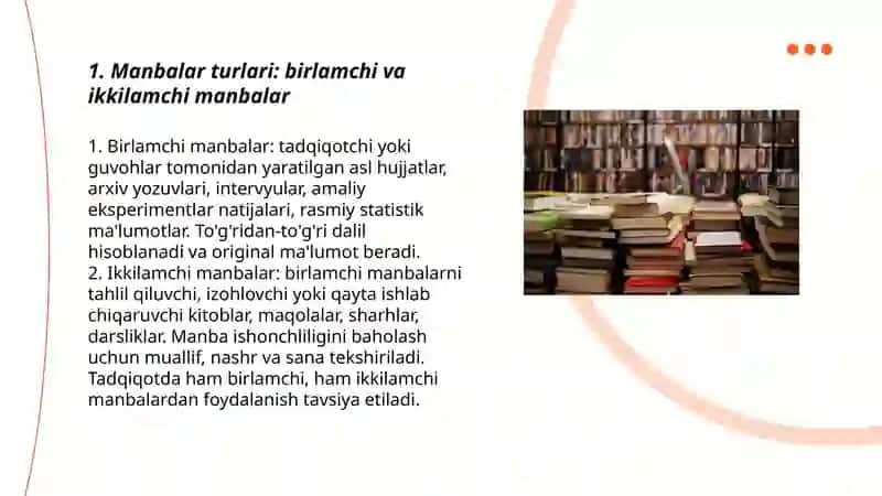 Manbalar va Adabiyotlar bilan ishlash 3