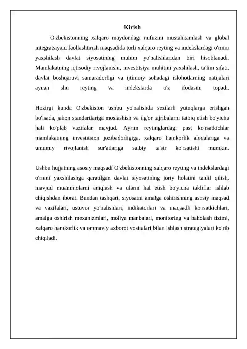 O'z-n Res-sining xalqaro reyting va indekslardagi o'rnini yaxshilash borasidagi davlat siyosati 3