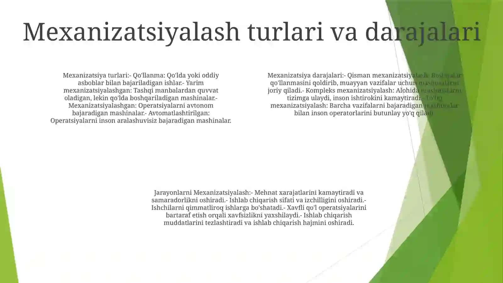 Jarayonlarni Mexanizatsiyalash, Kompleks Mexanizatsiya 3