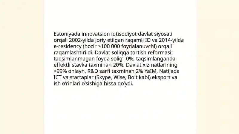 Estoniya davlati tajribasi asosida iqtisodiy oʻsish 3
