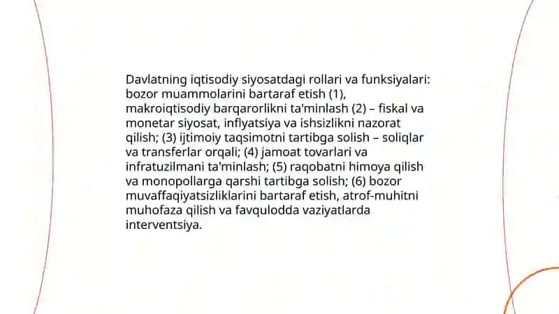 Bozor iqtisodiyotini tartibga solishda davlatning ro'li 3