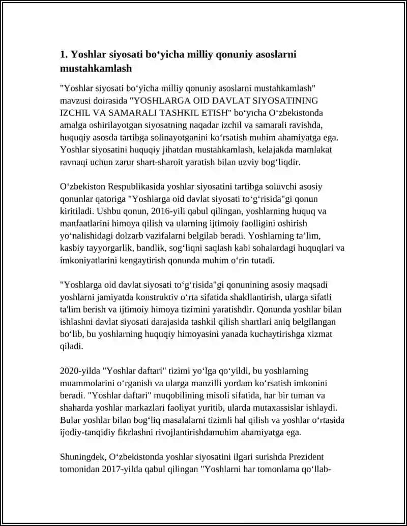 YOSHLARGA OID DAVLAT SIYOSATINING IZCHIL VA SAMARALI TASHKIL ETISH 3