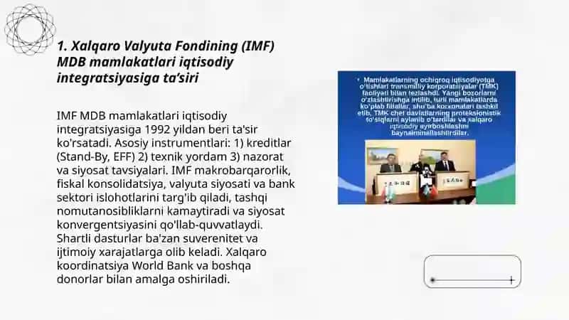 MDB mamlakatlari iqtisodiy integratsiyasida xalqaro tashkilotlarning ta’siri 3