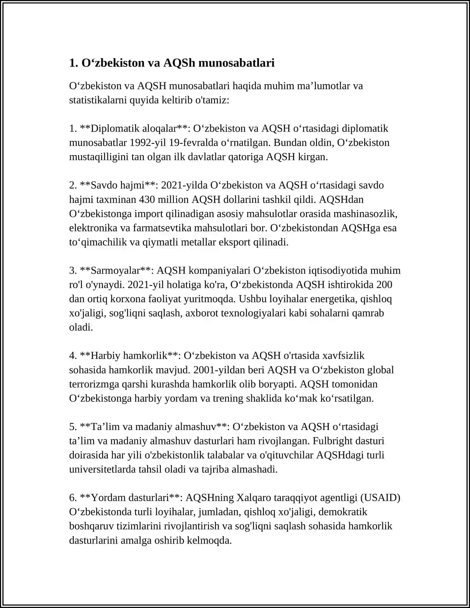 Oʻzbekistonning Rivojlangan Mamalkatlar Bilan Xalqaro Aloqalari 3