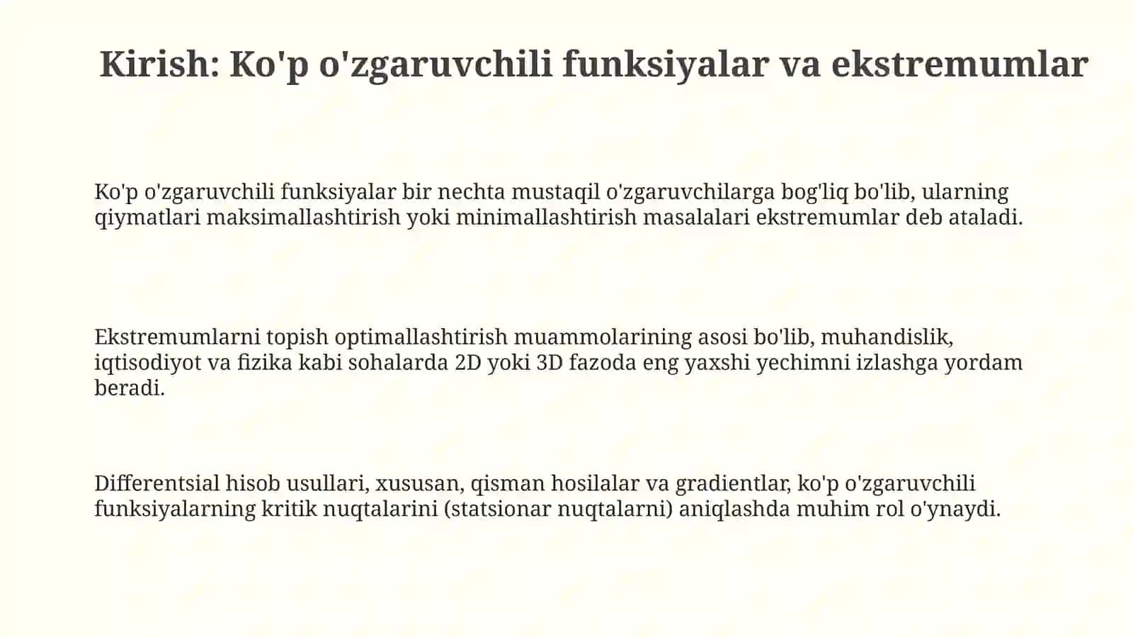 Koʻp oʻzgaruvchili funksiyaning ekstremumlari 3