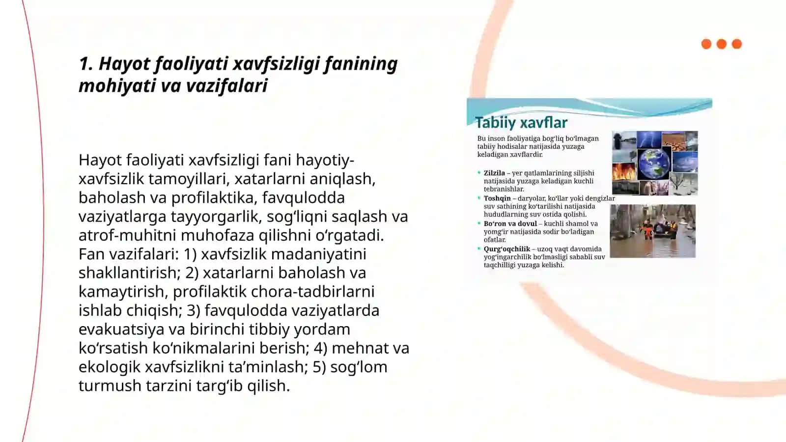 Hayot faoliyati xavfsizligi fani, uning o‘quv maqsadlari 3