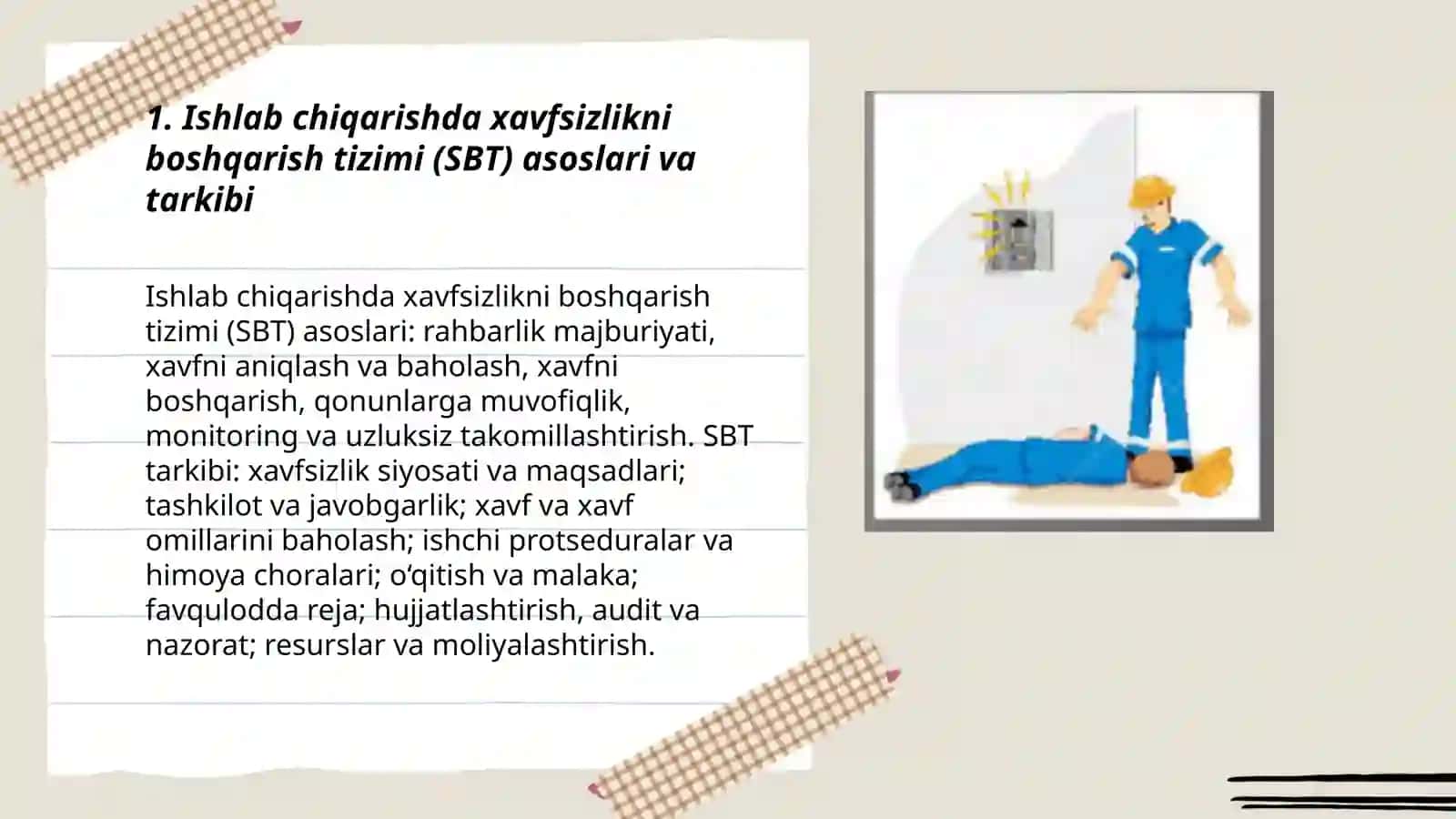Ishlab chiqarishda xavfsizlikni boshqarish tizimi (SBT) asoslari va tarkibi 3