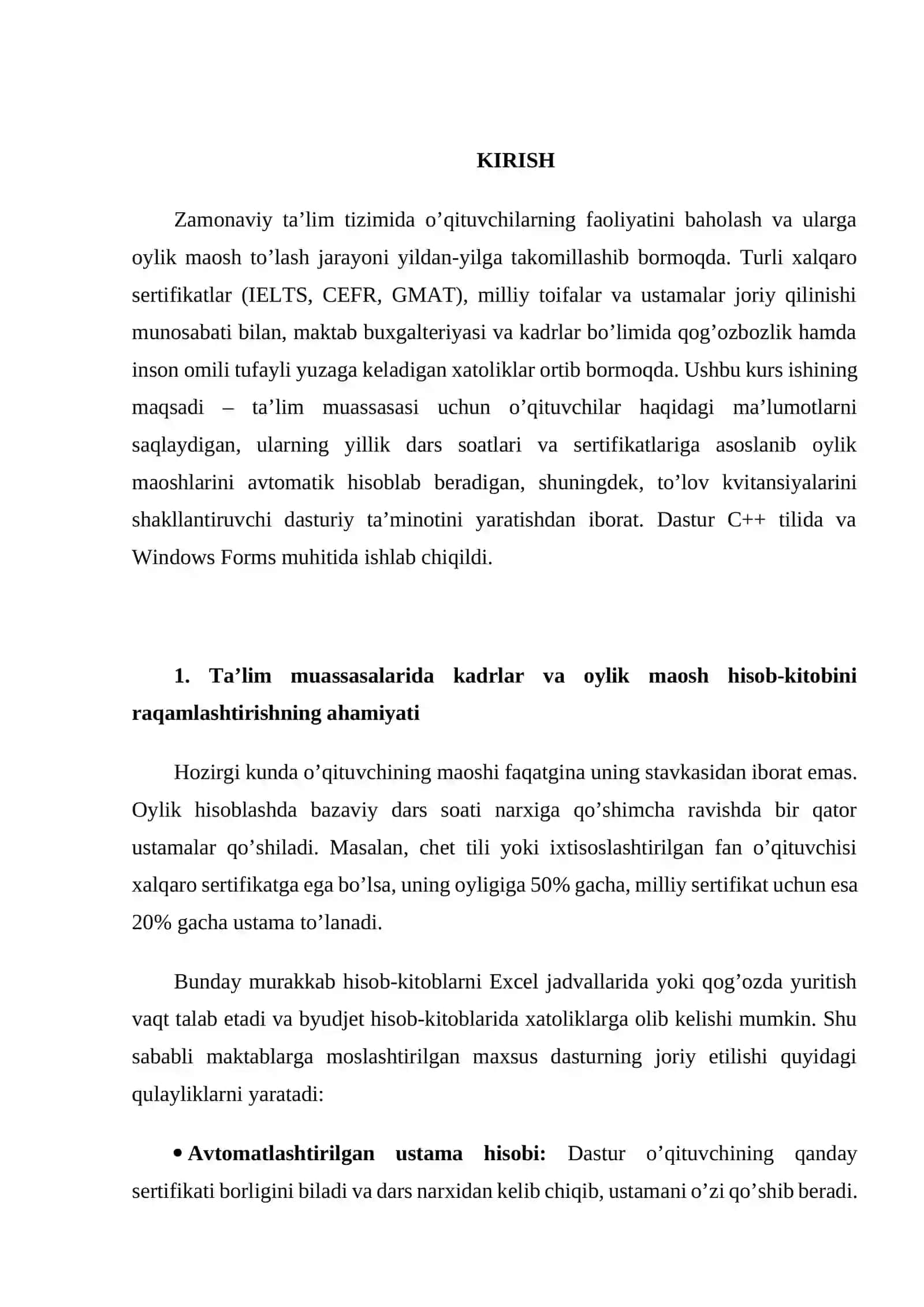 Visual Studio muhitida dasturlash | Kurs ishi - MAKTAB O’QITUVCHILARI HAQIDA MA’LUMOTLAR UCHUN DASTUR ILOVASINI YARATISH 3