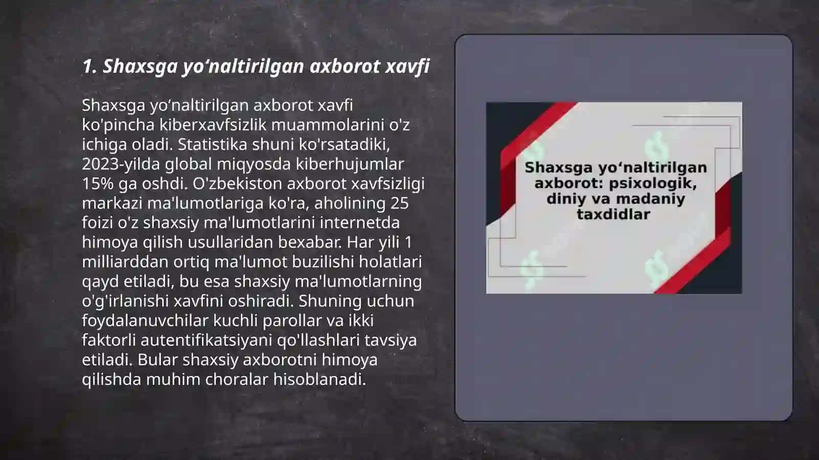 Shaxsga yoʻnaltirilgan axborot: psixologik diniy va madaniy tahdidlar 3
