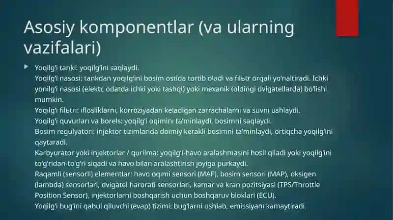 Benzinli dvigatellarning ta’minlash tizimlari. 3