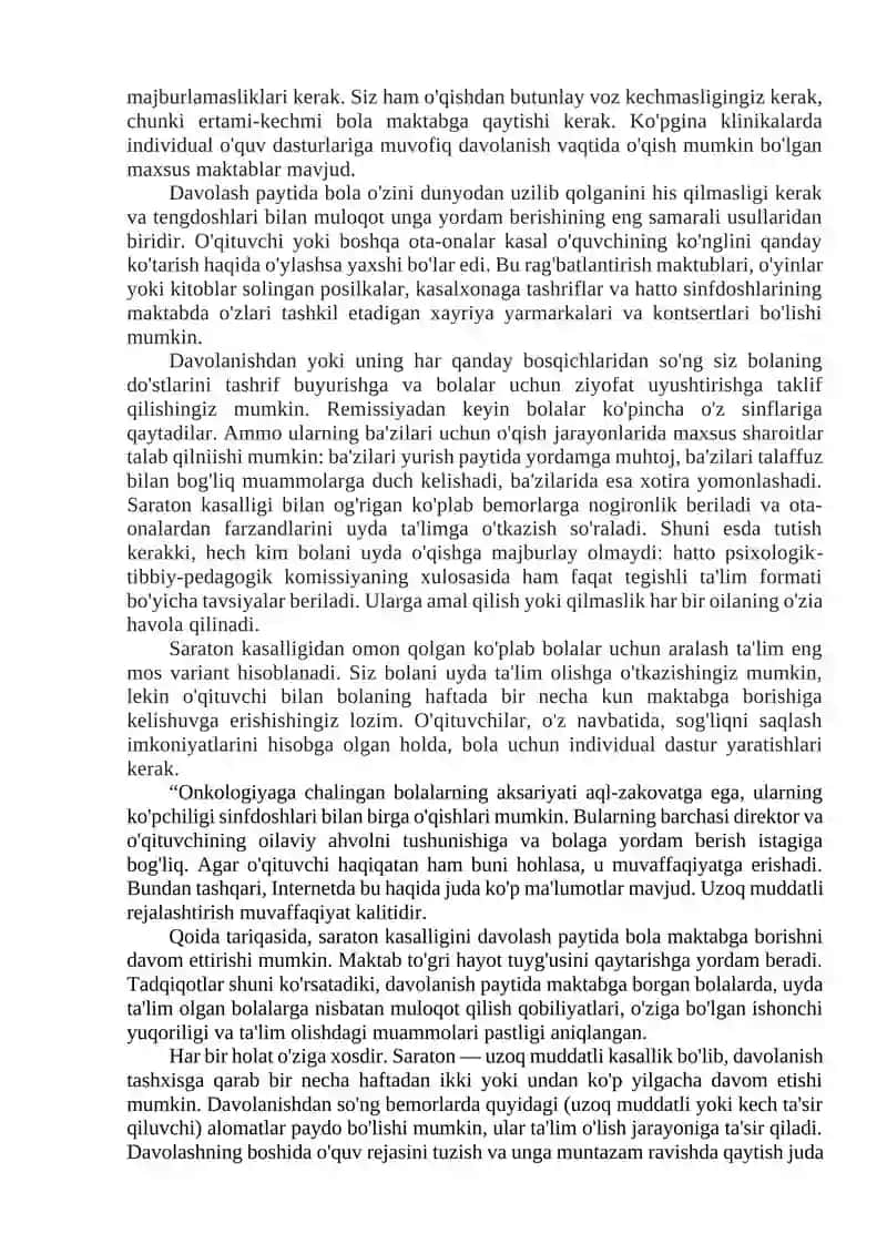 SARATON (MIYA SHISHI, GEMATOLOGIK VA AUTOIMMUN KASALLIKLARI) BILAN OG'RIGAN MAKTAB O'QUVCHILARI BILAN MASHG'ULOTLAR O’TKAZISH TAMOYILLARI 3