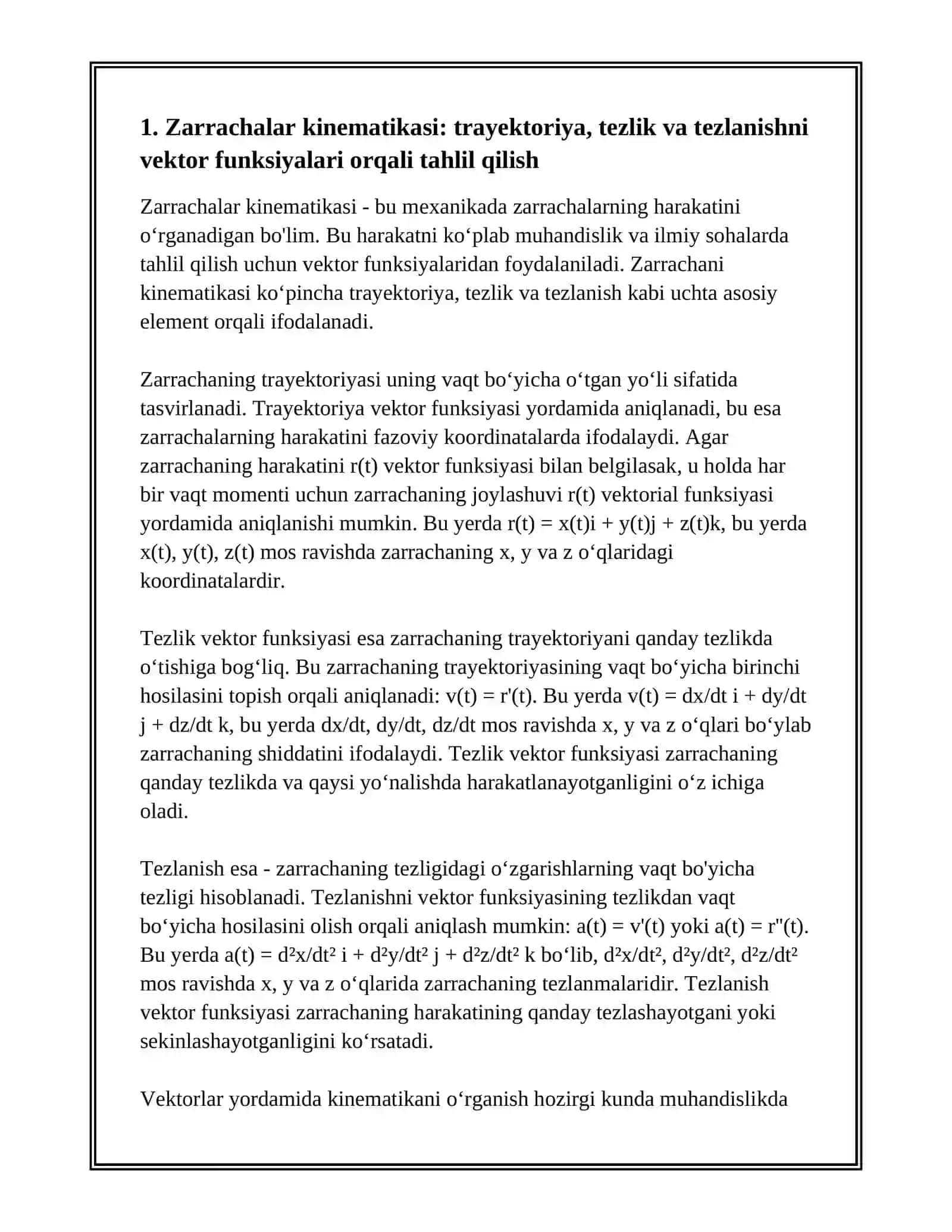 VEKTOR FUNKSIYALARNING INJENERLIK SOHASIDAGI TATBIQLARI 3