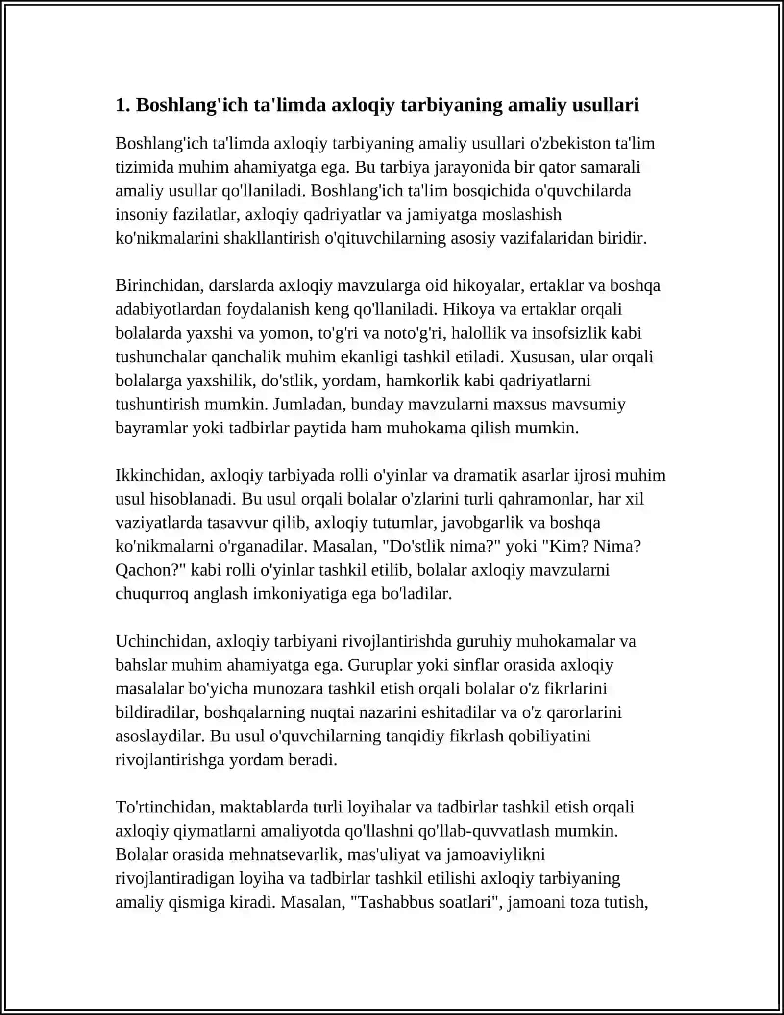 BOSHLANGʻICH TAʼLIM PEDAGOGIKASIDA TARBIYA TURLARI VA USULLARIDAN FOYDALANISH IMKONIYATLARI 3