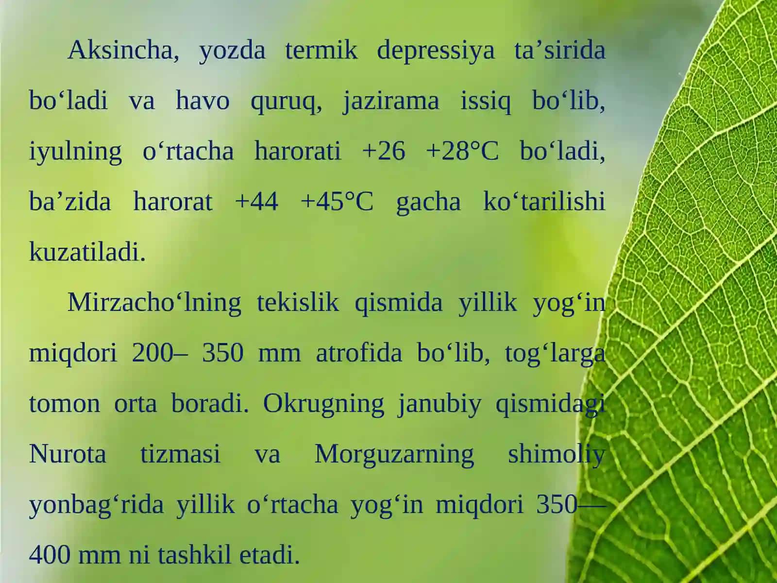 O‘rta zarafshon iqlimi, suvlari, tuproqlari, o‘simliklari va hayvonot dunyosi Iqlimi 3
