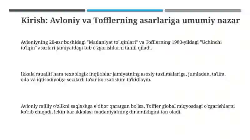 Avloniyning "madaniyatto‘lqinlari" va E.Töffler ning "uchinchito‘lqin" asari 3