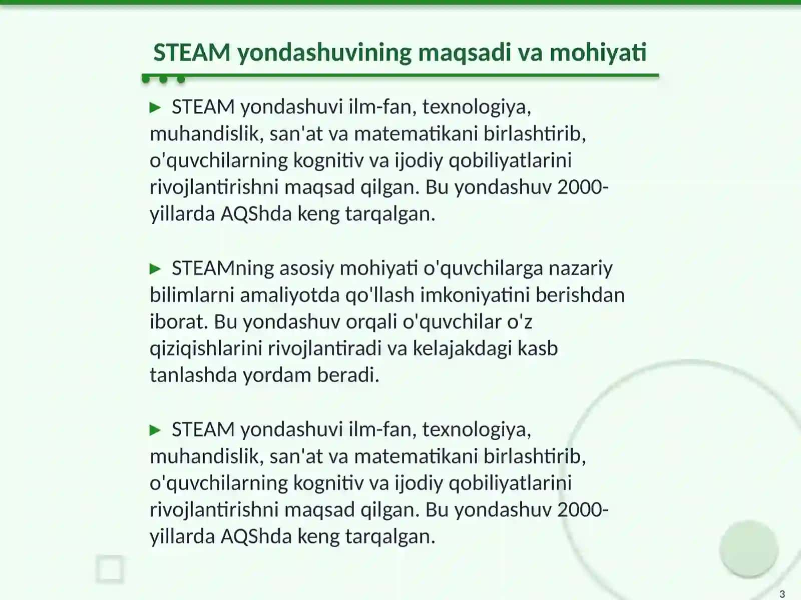 Maktabgacha talimda STEAM elementlaridan foydalanish mavzusi 3