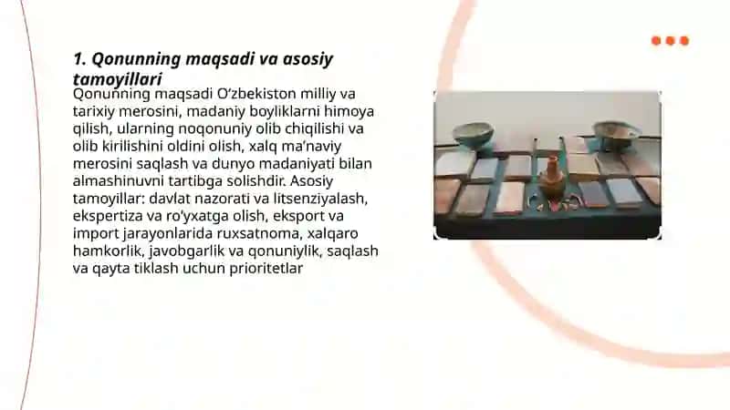 "Madaniy boyliklarning olib chiqilishi va olib kirilishi" toʻgʻrisidagi qonuni 3