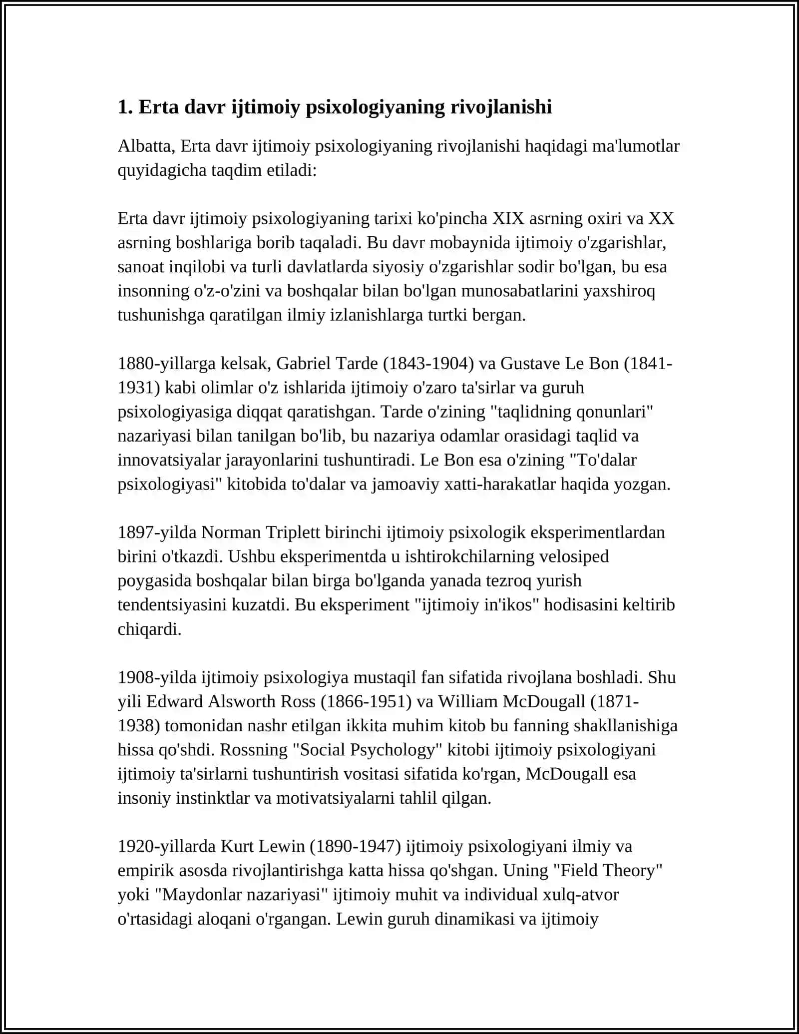 Erta davr ijtimoiy psixologiyaning rivojlanishi 3