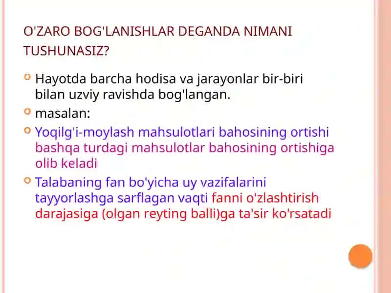 O’ZARO BOG’LANISHLARNI STATISTIK O’RGANISH 3
