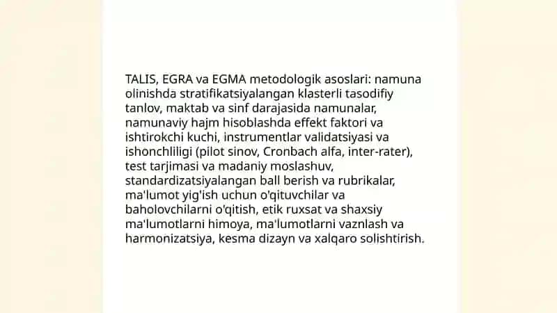 TALIS, EGRA va EGMA tadqiqotlarining metodologik asoslari 3