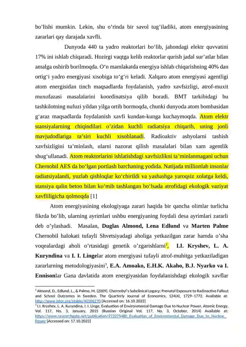 ATOM ENERGIYASIDAN FOYDALANISHDAGI EKOLOGIK XAVFLAR 3