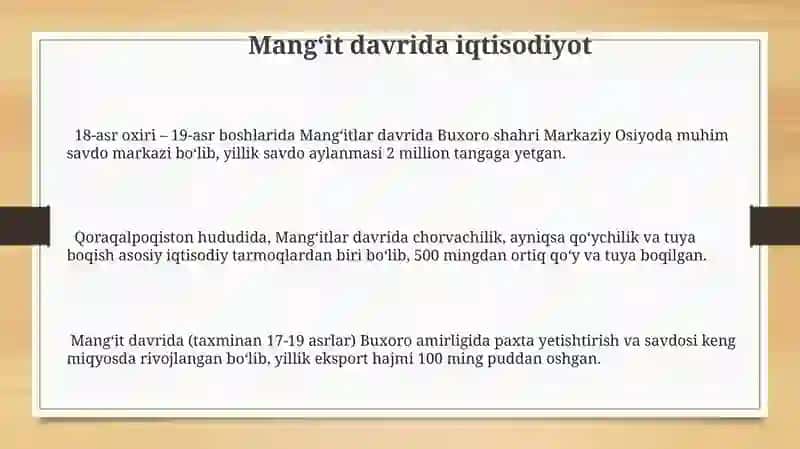 Mang'itlar davrida ijtimoiy-iqtisodiy hayot 3