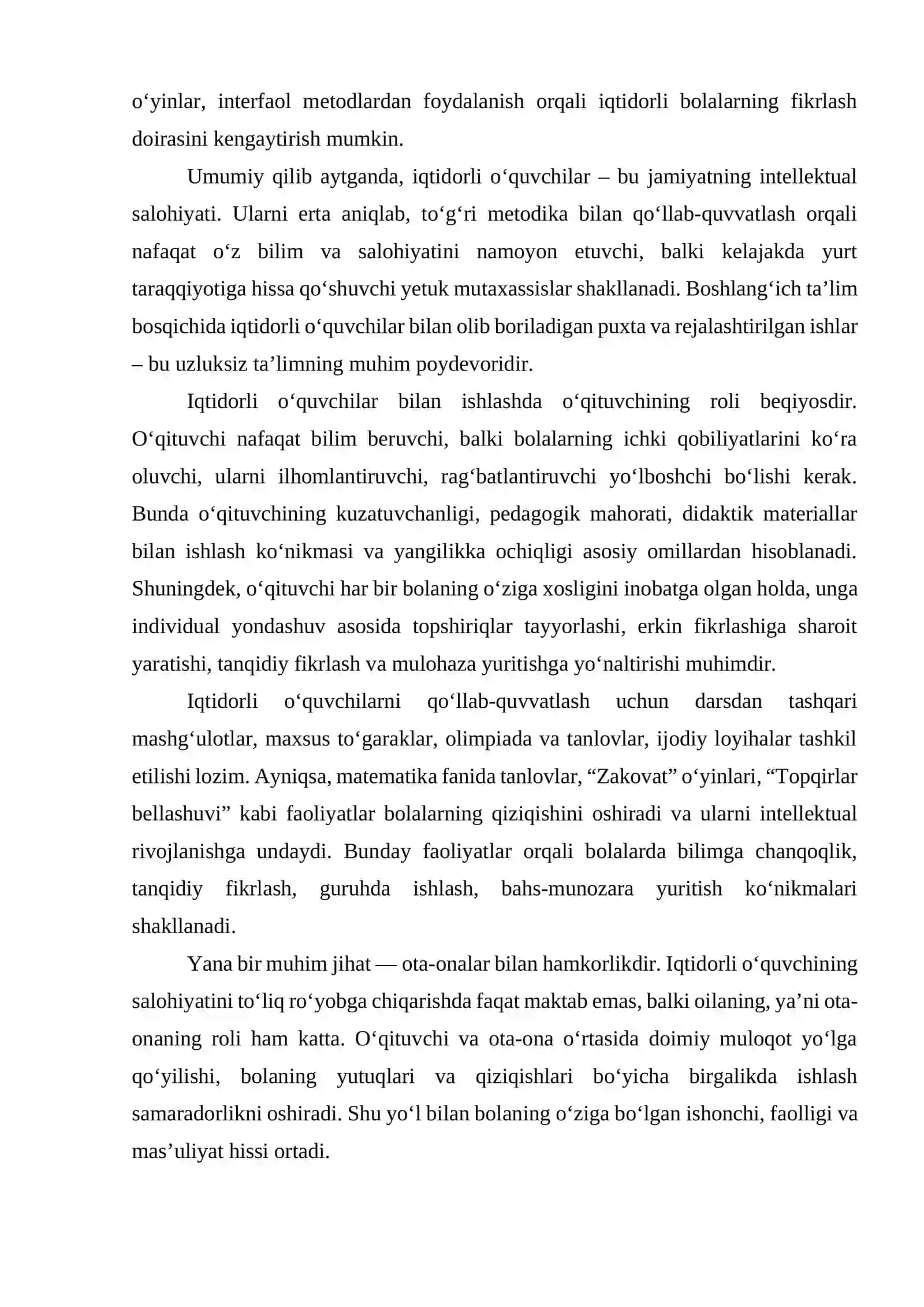 Boshlang‘ich sinfda matematikadan iqtidorli o‘quvchilar bilan ishlash mashg‘ulot ishlanmasini tuzish 3