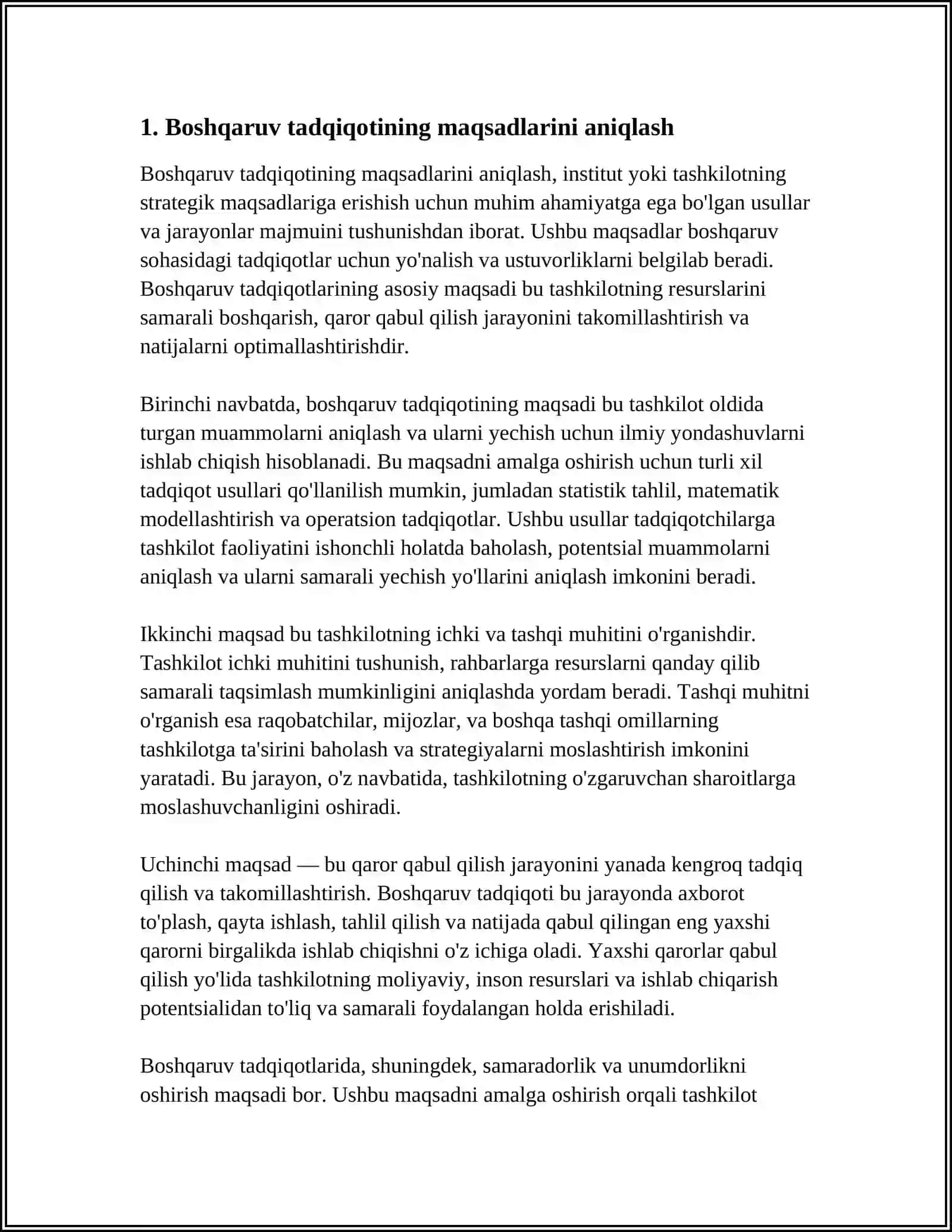 BOSHQARUV TADQIQOTINING MAQSADLARI, VAZIFALARI, OBYEKTI VA PREDMETI 3