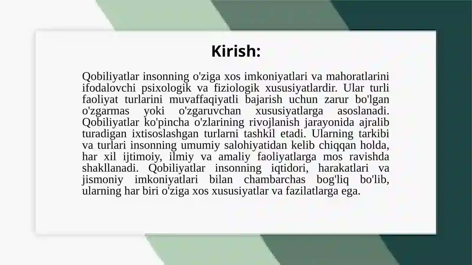 Qobiliyatlar tuzilishi va turli xil turlari 3