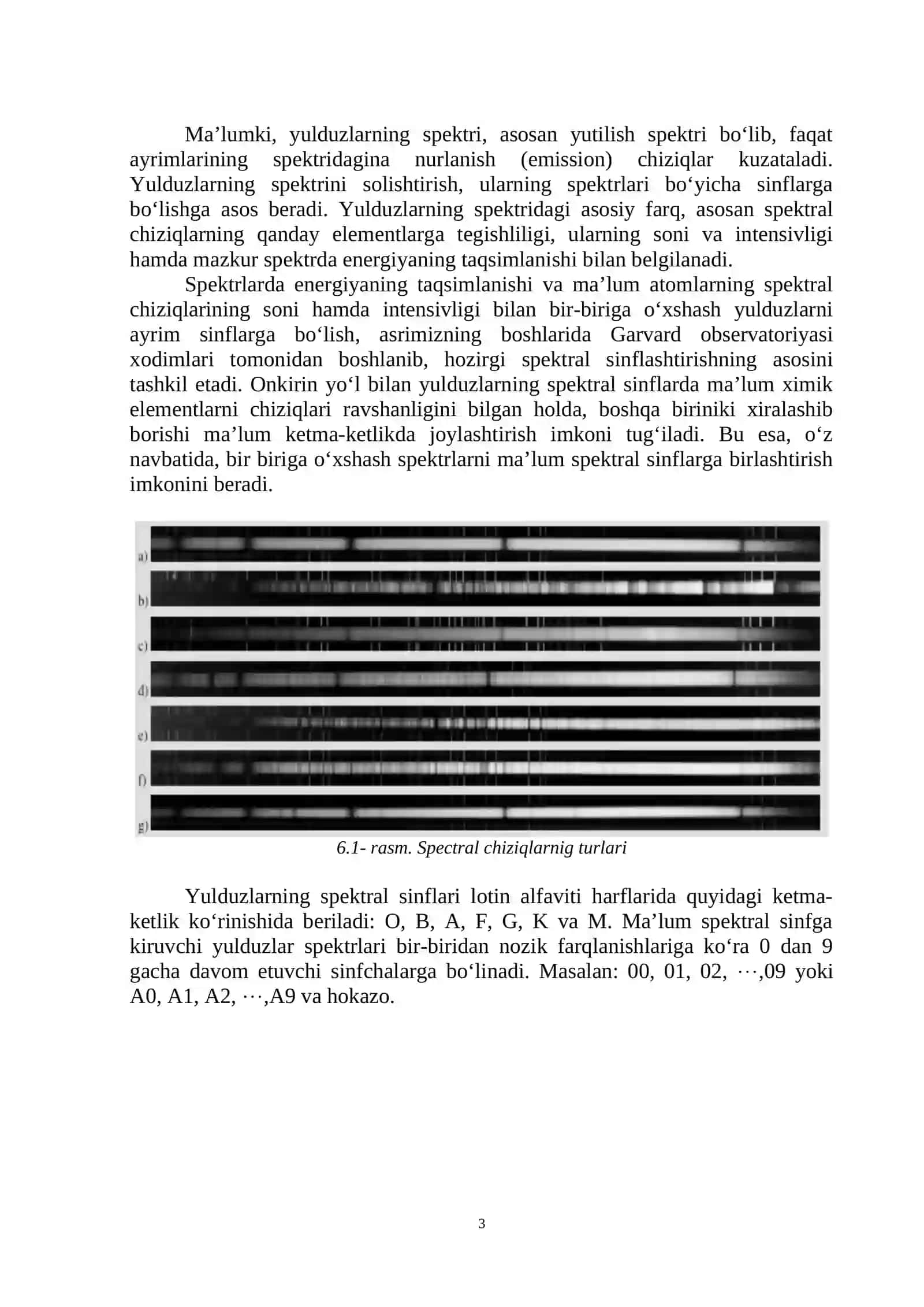 Normal Statisonar Yulduzlar:Fizik Xarakteristikalari, Spektral Sinflari va GR Diagrammasi 3