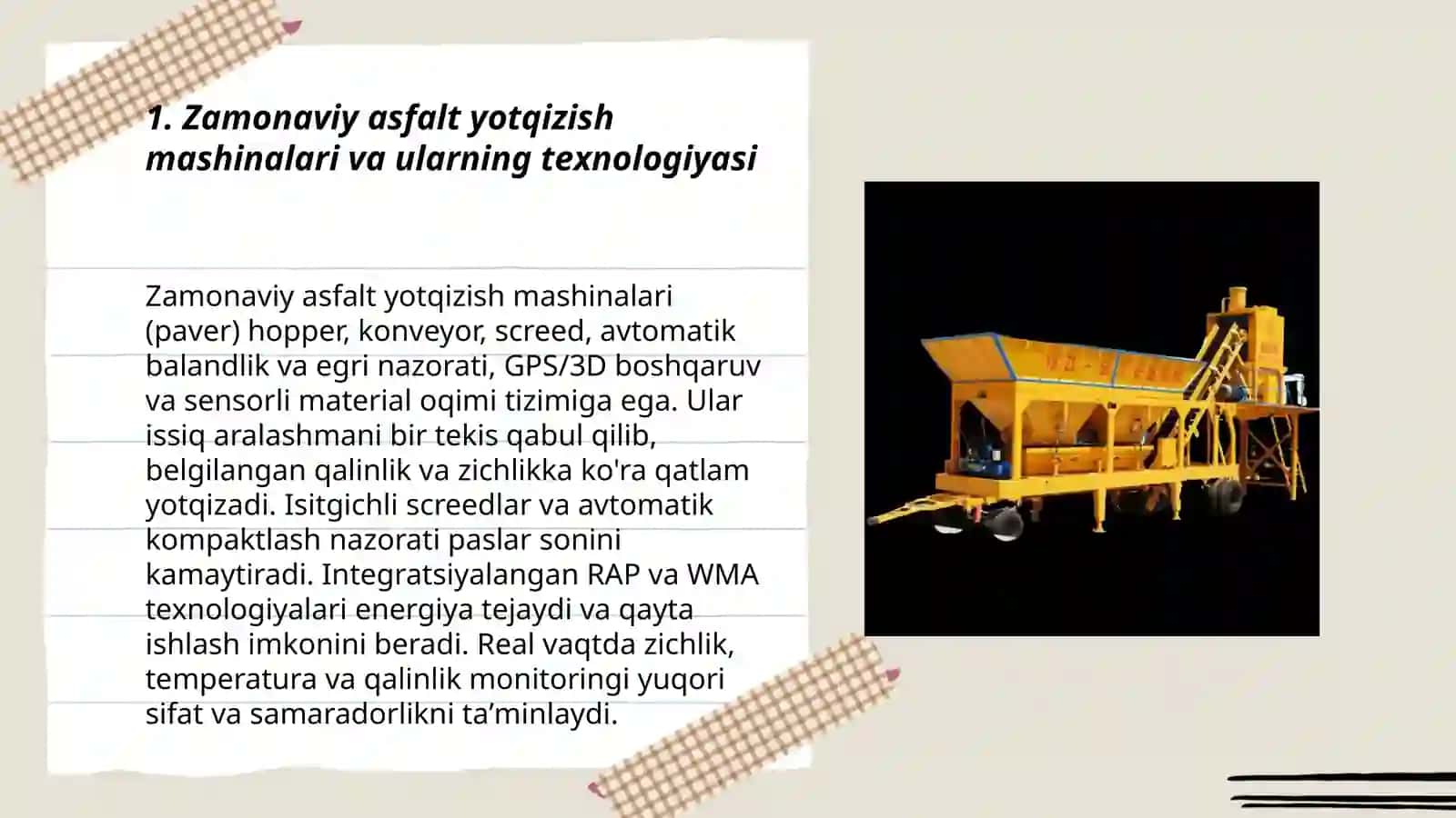 Zamonaviy asfalt yotqizish mashinalari va ularning texnologiyasi 3