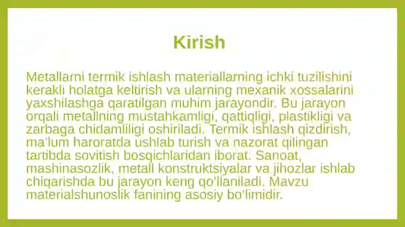 Metallarni termik ishlashni o‘rganish 3