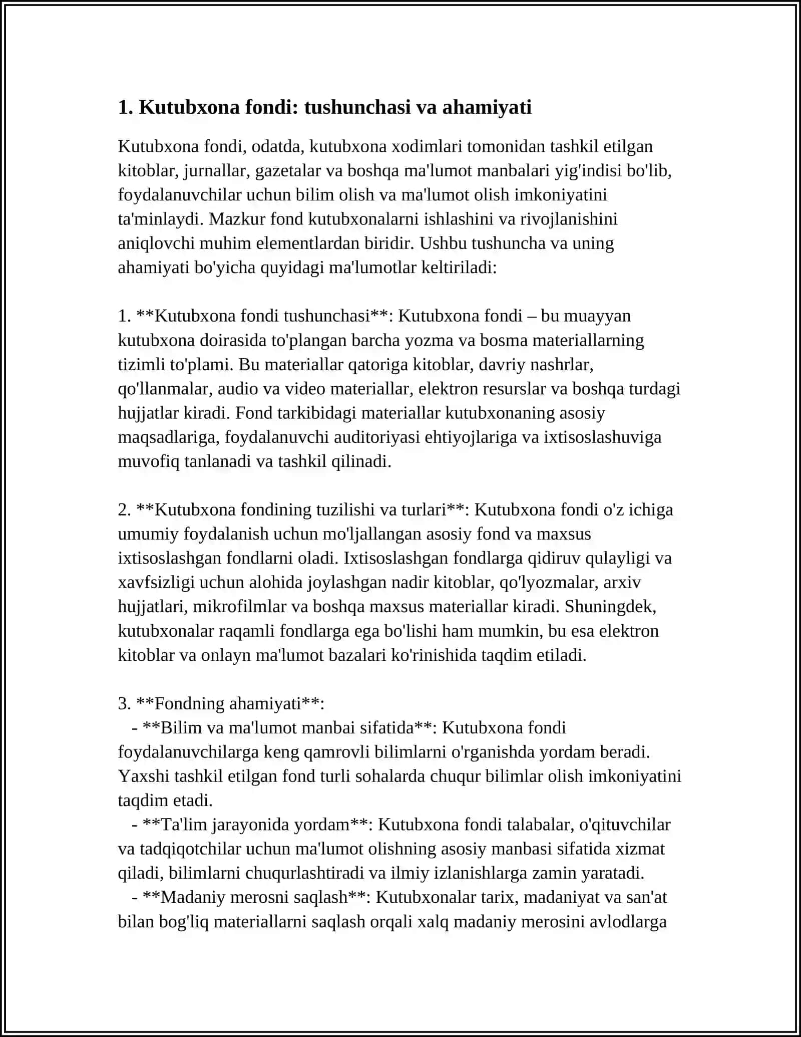 MUSTAQIL ISH Mavzu: KUTUBXONA MUASSALARI FONDINI TASHKIL ETISH 3
