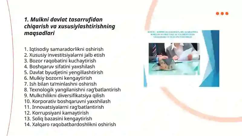 Mulkni davlat tasarrufidan chiqarish va xususiylashtirish maqsadi,yollari va usullari 3