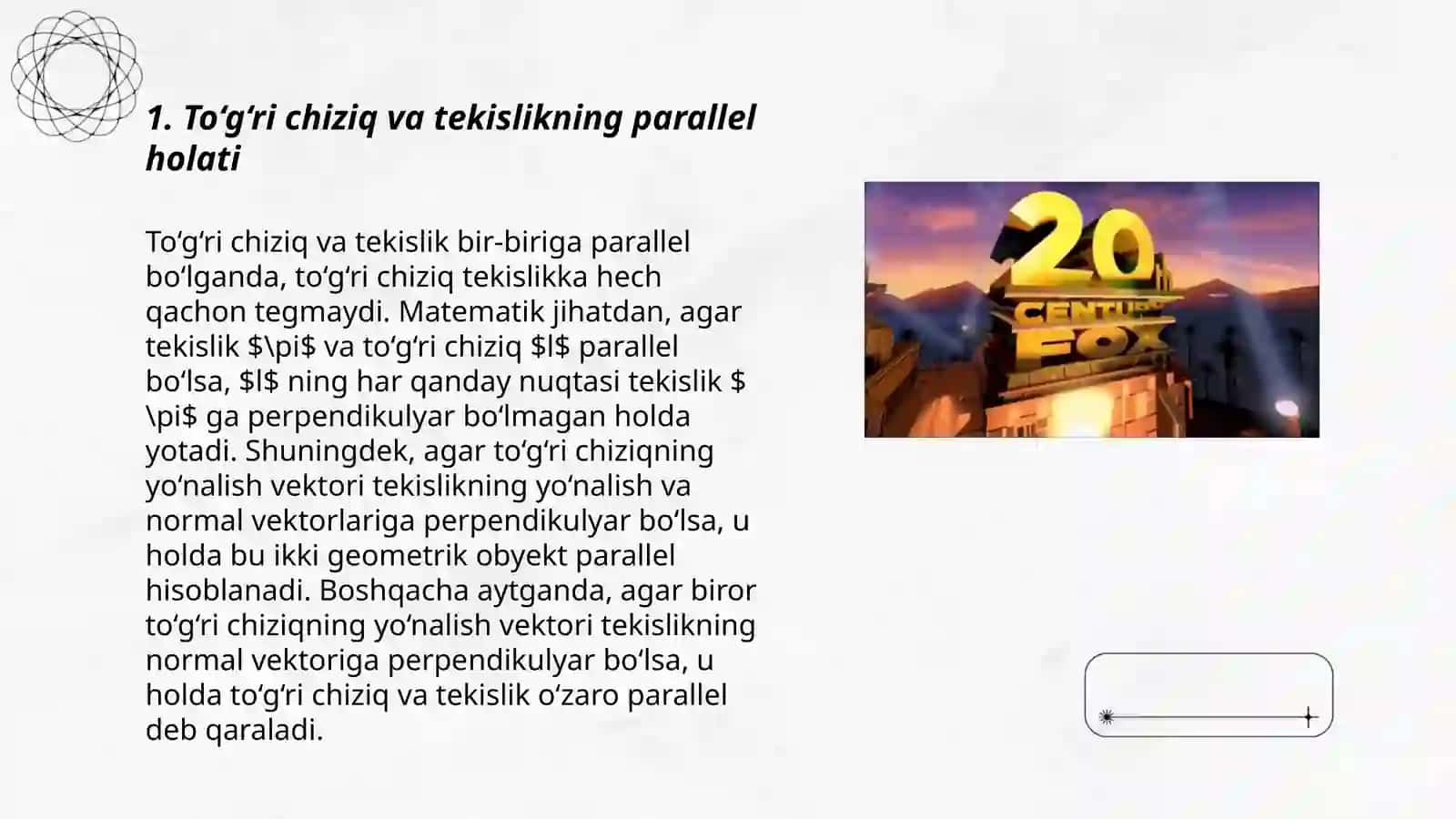 To‘g‘ri chizik bilan tekislikning o‘zaro vaziyati 3