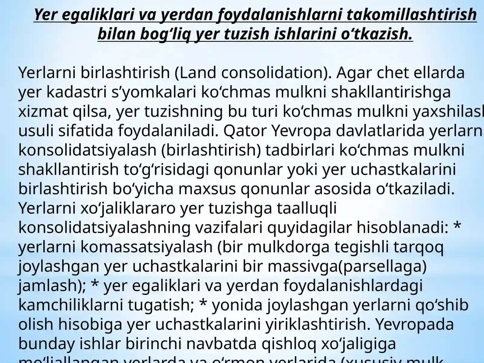 Yerga egalik qilish, yerdan foydalanish planini chizish va jihozlash 3