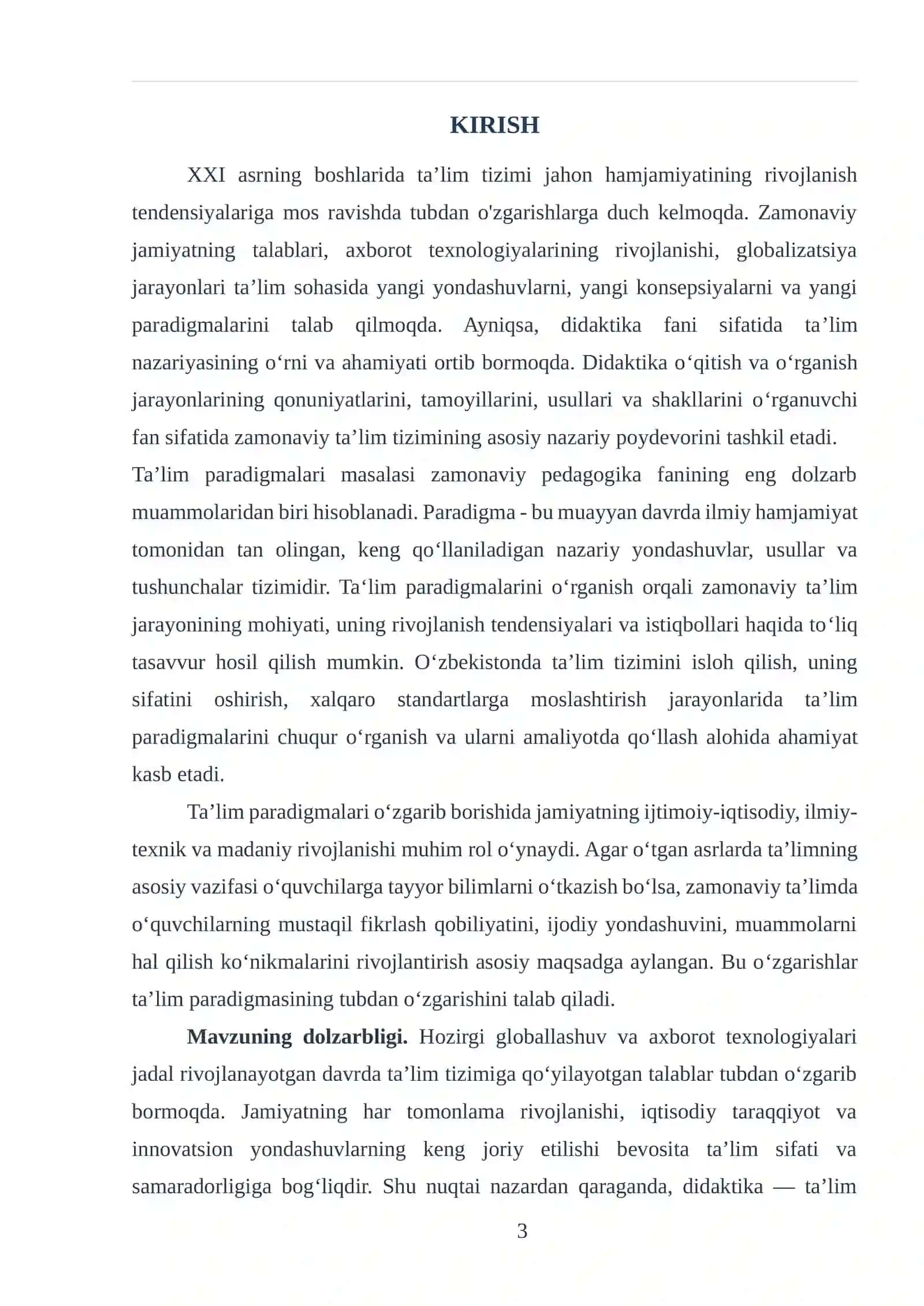 “Didaktika ta’lim nazariyasi sifatida. Ta’lim paradigmalari”
mavzusidagi 3
